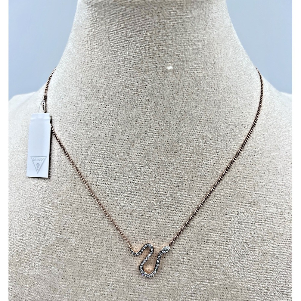 Guess Rose Gold Tone Snake with Cz 15.75" w/ 2" extender Necklace w/Bag NWT